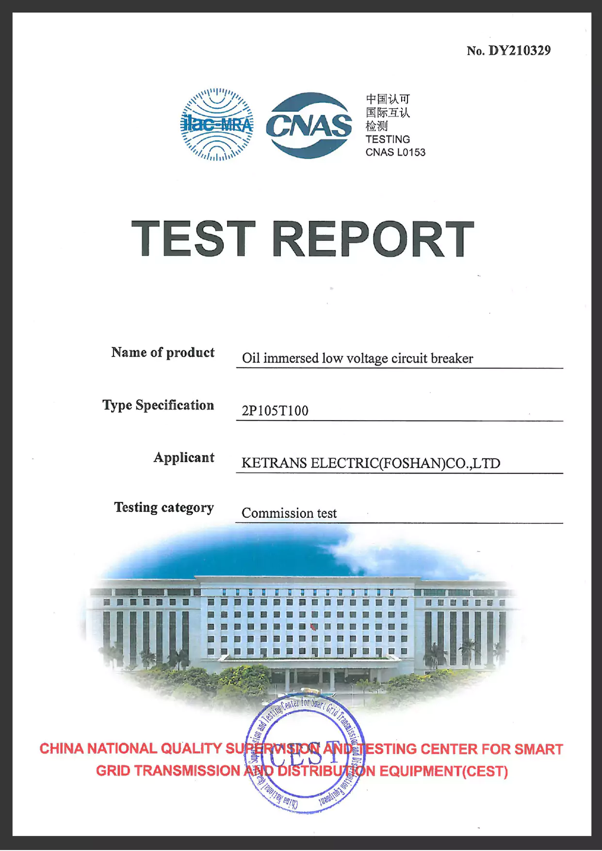 Devre Kesiciler için bağımsız laboratuvar test raporları